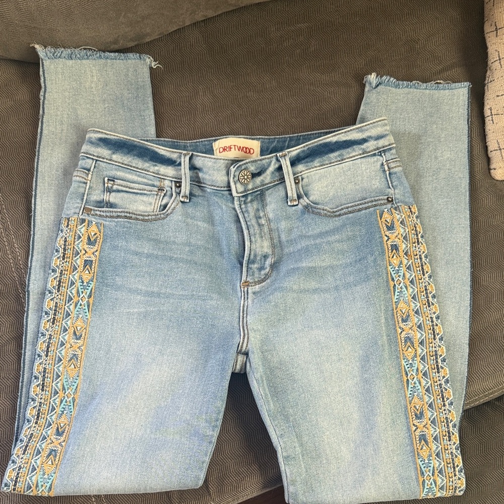 DRIFTWOOD Jackie high-rise Light Blue Jeans with Embroidered Side Panels